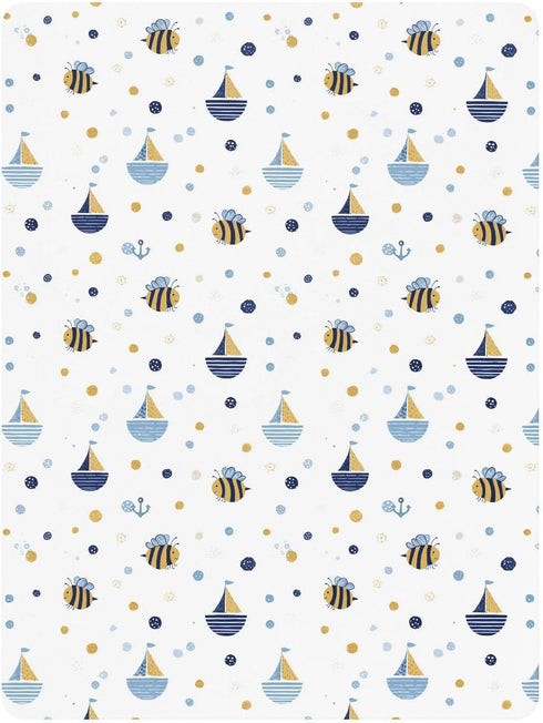 miaozhen 1 Pack 52x28 Cotton Baby Crib Sheets Soft Breathable Funny Ocean Bee White Children Crib Sheet for Nursery