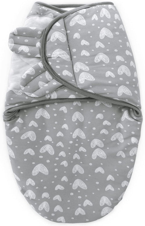 Biloban Baby Swaddles 0-3 Months - Warm Quilted Adjustable Swaddle Blanket for Boy Girls, Lovely Grey Hearts