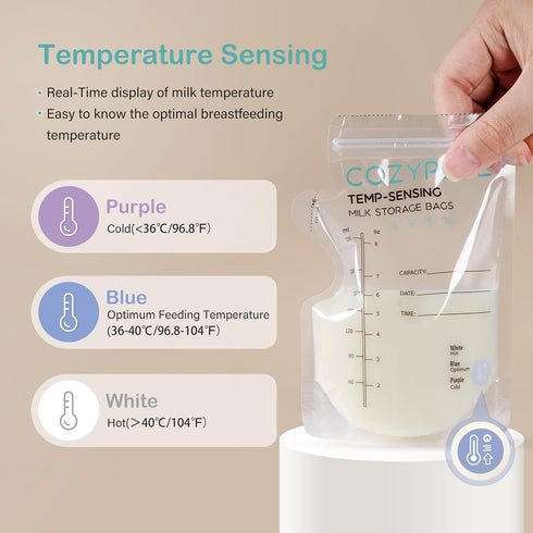 200 8oz Pcs Breastmilk Storage Bags, Breast Milk Storing Bag with Pour Spout, Temperature-Sensing Color Change Milk Bag