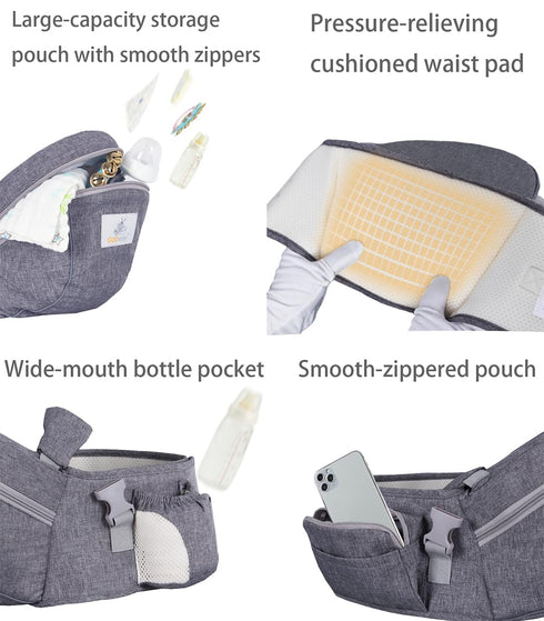 HHOCN Baby Hip Seat Carrier Baby Waist Stool for Child Infant Toddler with Adjustable Strap Buckle Pocket Soft Inner
