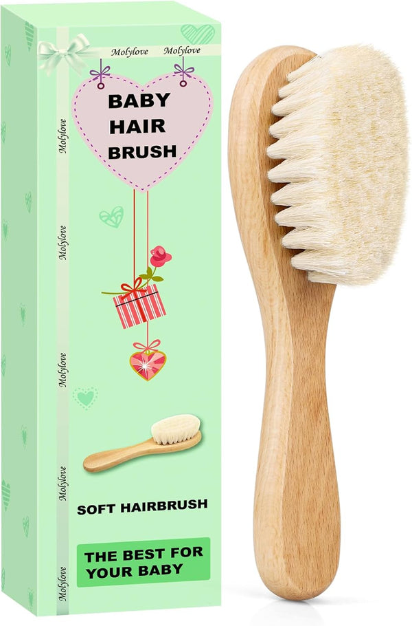 Baby Hair Brush, Wooden Goat Bristles for Newborns & Toddlers, Ideal for Cradle Cap, Hypoallergenic, 1 Count