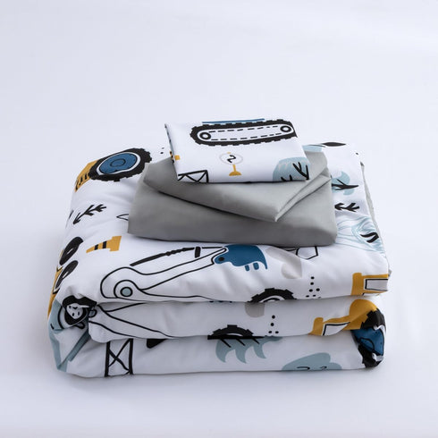 4 Set NTBED Pieces Construction Toddler Bedding for Baby Boys,Tree Truck Vehicles Excavator Cars Printed, Includes