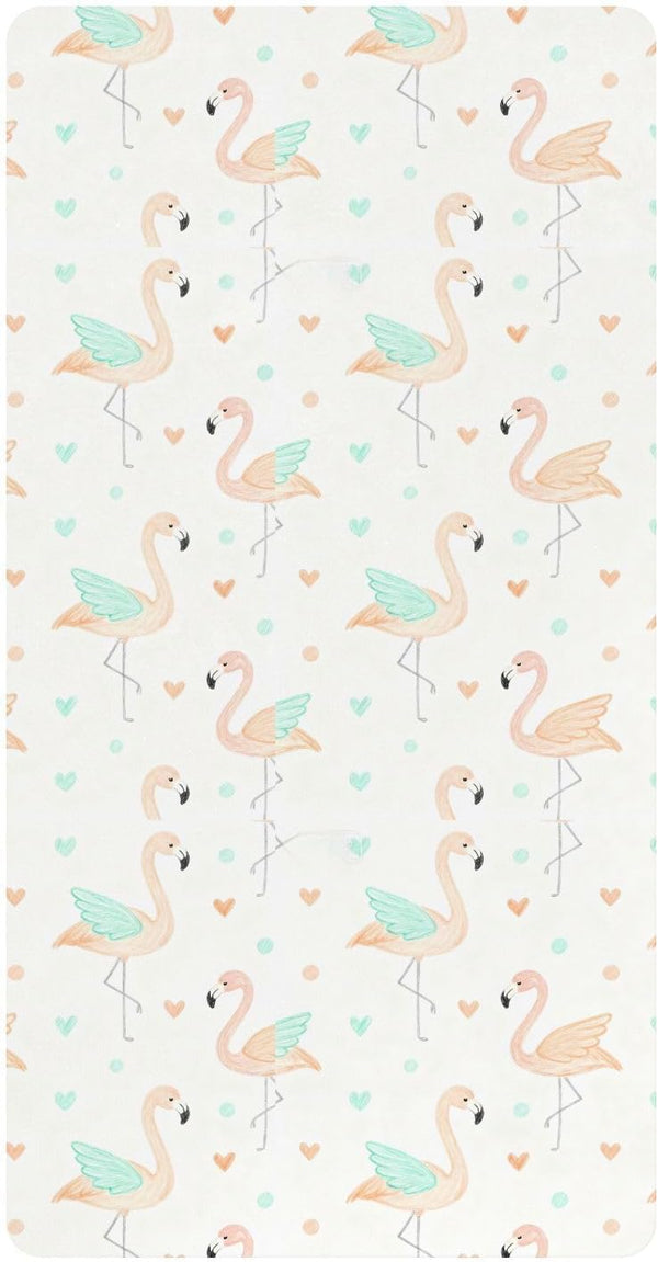 miaozhen Cotton Baby Crib Sheets Soft Stretchy Pink Simple-Lined Flamingo Toddler Bed Cover