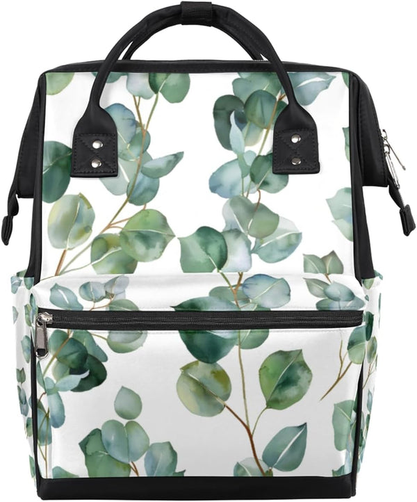 Skonsati Diaper Backpack for Moms Green Eucalyptus Leaf Baby Bag Large Diaper Tote