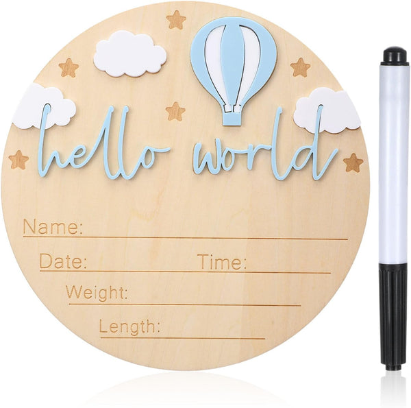 Josojoou Hello World Newborn Sign - 6 Inch Wooden Baby Announcement Sign for