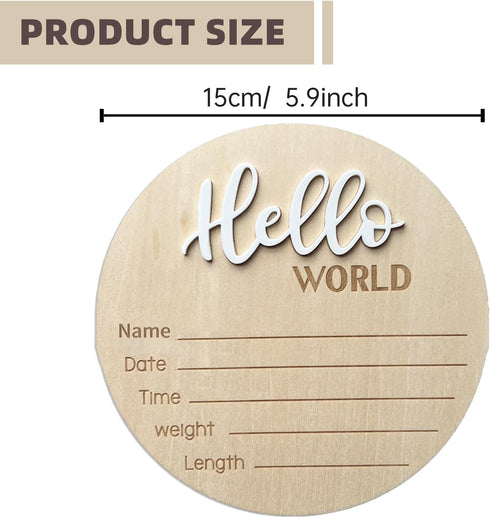 Ycfish 5.9 Inch Baby Announcement Sign, Wooden Hello World Newborn Sign Birth Announcement Signs, Hello World Nursery