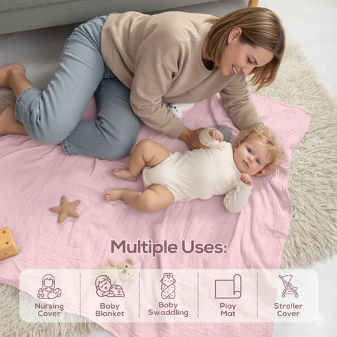 100% 47"x47", Pack 2 Muslin Swaddle Baby Blanket for Boys and Girls, Cotton, Swaddles for Newborns, Soft Breathable