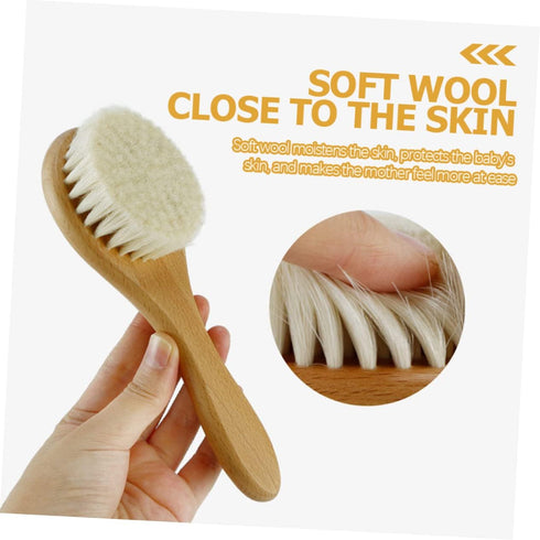 Set HANABASS Newborn Baby Hair Brush Wool Brush Wooden Comb Silicone Scrubber for Gentle Grooming