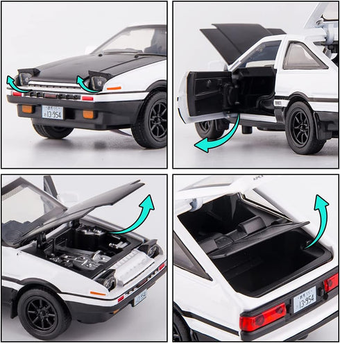 BDTCTK 1/32 AE86 Initial D Model Car - Zinc Alloy Pull Back Toy Car with Sound and Light for Kids (Black)