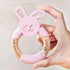 Personalized Wooden Bunny Silicone Teething Ring, Custom Engraved Bunny Silicone Teether with Name Teething Toys