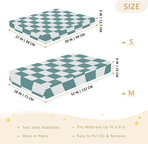 CZXW 52" 28" Checkered Blue White Crib Sheets Fitted x Natural Cotton Soft & Breathable for Baby Crib Mattress