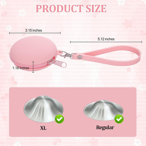 Yylaiire Pink Silicone Nipple Shield Case, Silver Nursing Cups Case, Portable Silicone Storage Holder for Breastfeeding