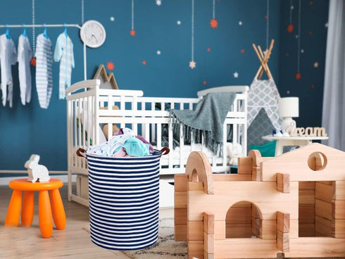 ESSME 2pack Kids Laundry Hamper, Collapsible Blue Storage Basket with Waterproof PE Coating, Canvas Fabric