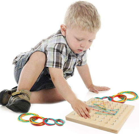 Wooden Geoboard Math Manipulative - Graphical Geo Board Montessori Educational Toys with Rubber Bands