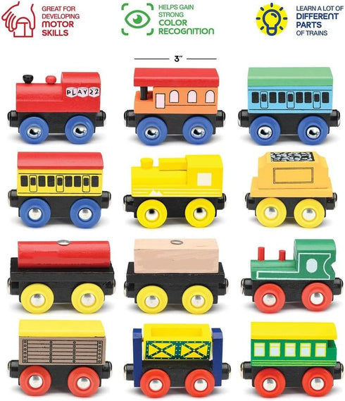 Set 12 Set 3 Sets Play22 Wooden Train PCS - Train Toys Magnetic Includes Engines - Toy Train For Kids Toddler Boys