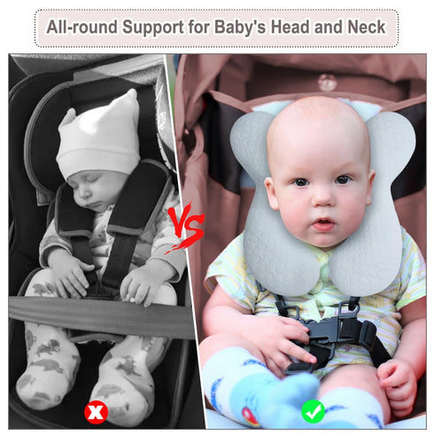 Upgraded Baby Head Support Pillow for Newborn Toddler, Soft Cotton Travel Pillow for Car Seats and Strollers (Blue)