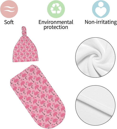 Broiteid Set Flamingo Cartoon Baby Stuff Newborn Baby Swaddle Blanket Swaddling Blanket with Beanie Soft for Unisex