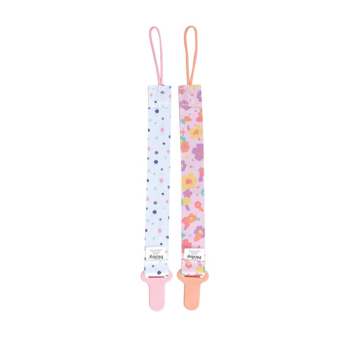 (2-Pack) Nuby Pacifinder Baby Pacifier Clip - - Pacifier Holder Clip with Convenient Hook Loop - Flowers and Polka Dots
