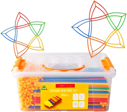 Straw Constructor STEM Building Toys - 800 pcs Colorful Interlocking Plastic Engineering Toys for Kids, Develops Motor