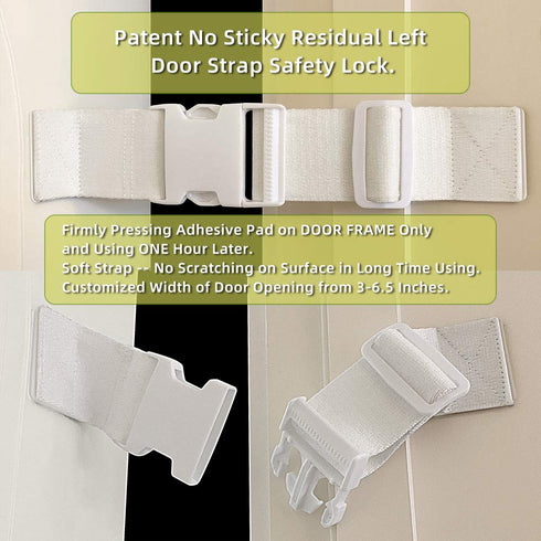 Child Proof Door Lock Latch with Adjustable Strap for Cat Room, 2 Packs, Reusable Baby Safety Lock, White