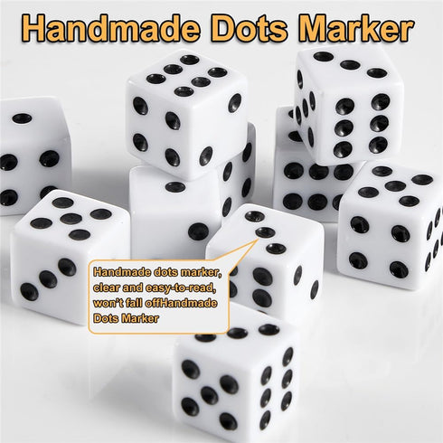 SLSESIN 100 Set, 16MM Pieces Dice Standard Game White Dices, Opaque Six Sided Dice with Pouch, Black Dot Bulk White