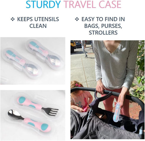 Toddler Utensils - Kids Silverware Set with Travel Case, Stainless Steel Forks Spoons for 1-4 Year Old, 6 Pieces