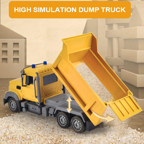 RC Dump Truck Toy for Kids, 6 Channel Remote Control Dump Truck with LED Lights & 2 Rechargeable Batteries