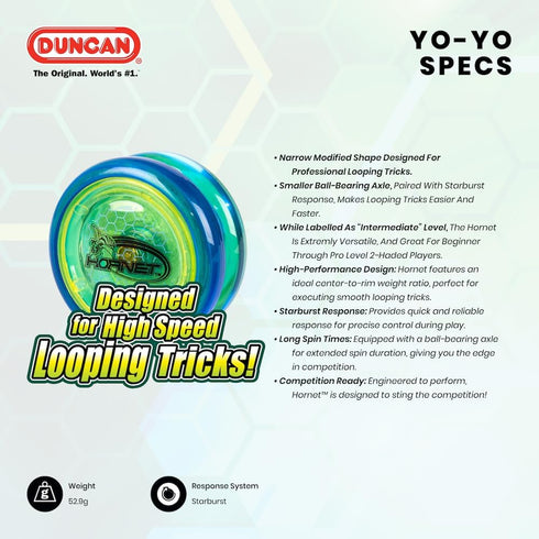 Duncan Toys Hornet Pro Looping Yo-Yo, Blue with White Cap, Ball Bearing Axle and Plastic Body