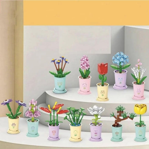 12 Pack Set Liberty Imports Mini Flower Botanical Building Block Collection, Creative Flower Plant Toy for Kids, Home
