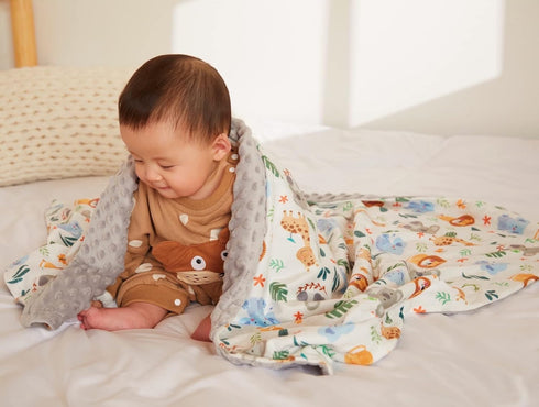Baby Blanket Double Layer Soft Plush Minky with Dotted Backing for Boys Girls, Toddler Newborn Shower Gifts (Cute