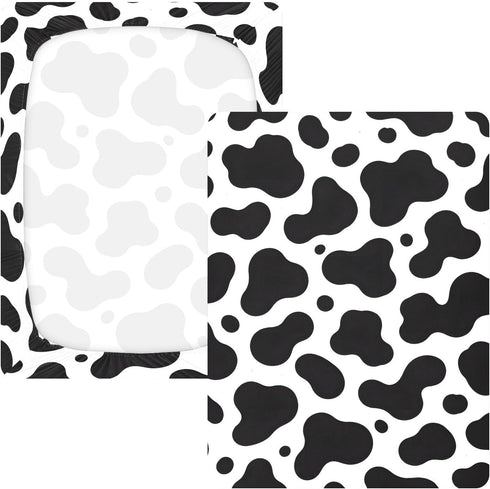 CZXW 52" 28" Cow Print Black White Crib Sheets Fitted x Natural Cotton Soft & Breathable for Baby Crib Mattress