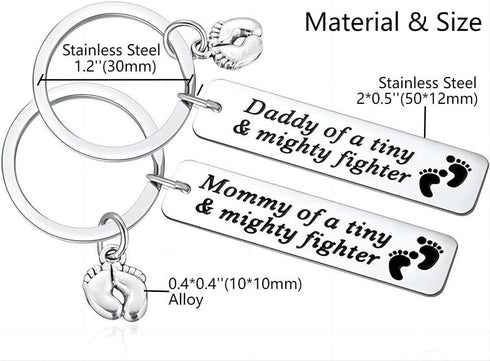 Ralukiia NICU Dad Mom Preemie Baby Gift - Mommy/Daddy of A Tiny Mighty Fighter Keychain