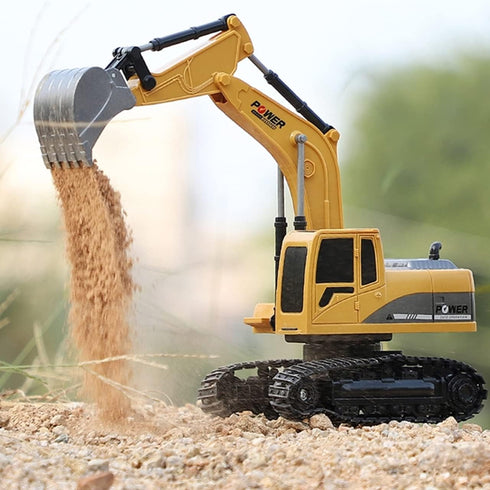 Remote Control Excavator Toy - RC Construction Metal Shovel Digger with Lights Sounds, 360 Rotation for Ages 3-10