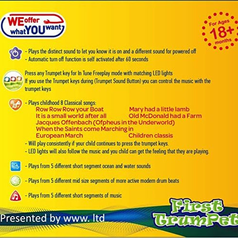 WEofferwhatYOUwant Set of 3 Music Toys - Trumpet, Drum, and Harp with Batteries for Baby Learning
