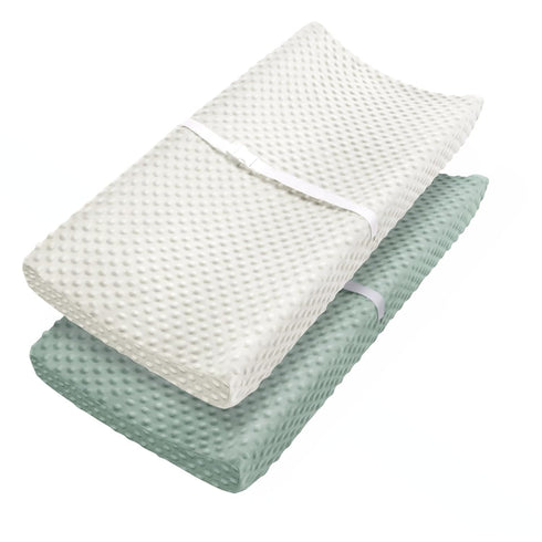 Changing Pad Cover - Ultra Soft Minky Dots Plush Covers for Baby Girls and Boys, 2 Pack (Roman Green & Lily White)