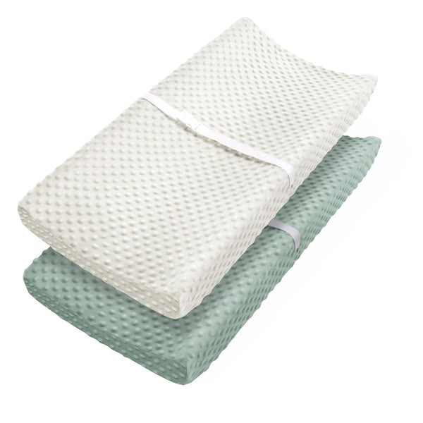 Changing Pad Cover - Ultra Soft Minky Dots Plush Covers for Baby Girls and Boys, 2 Pack (Roman Green & Lily White)