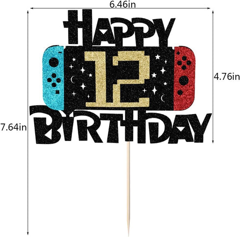 Video Game Happy 12th Birthday Cake Topper, Boy's 12th Birthday Level Up Party Decoration Supplies