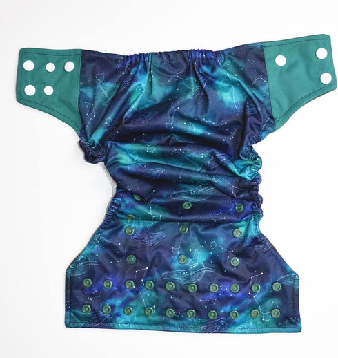 Sigzagor 3 AIll in One Cloth Diapers Nappies for Night AIO Sewn in Insert Reusable Washable (Whales Foxes)