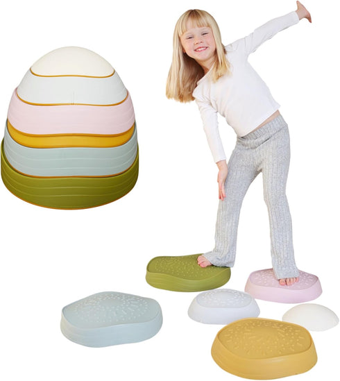 Marlowe & Co Balance Stepping Stones for Kids, 6 Piece Non-Slip Sensory Stones for Indoor and Outdoor Play