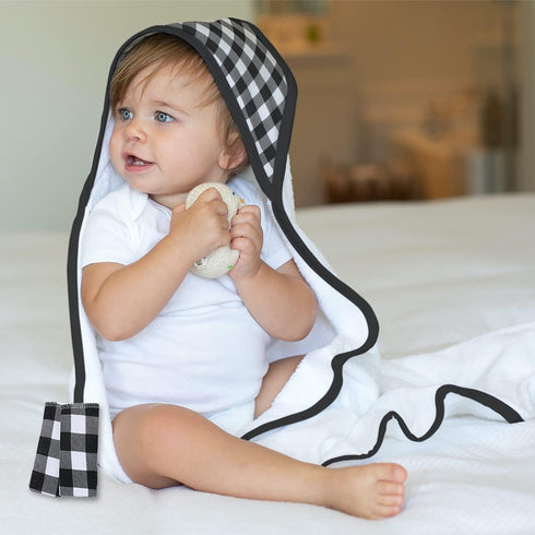 Set 23 Set The Peanutshell Hooded Bath Towel and Wash Cloth for Baby Boys or Girls - Piece Unisex - Black Plaid