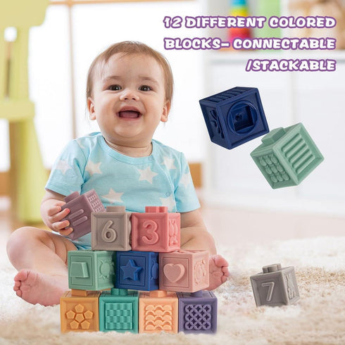 Springflower 3 in 1 Montessori Toys for Babies 0-12 Months - Soft Teething Toys & Stacking Blocks, 23 PCS