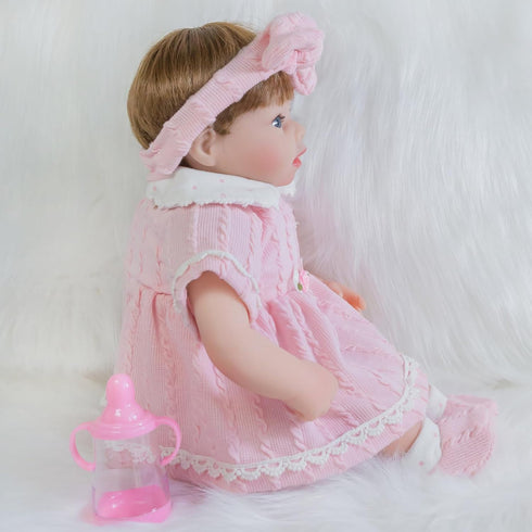 ENADOLL Lifelike Reborn Baby Doll, 16 Inch Realistic Girl with Pink Headband, Gift Set for Kids Age 3+
