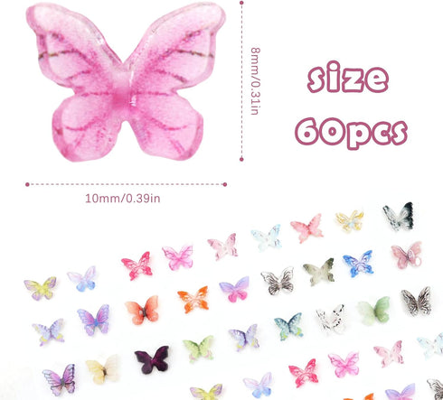 QUPIVA 60Pcs Mini Resin Butterflies, Miniature Dollhouse Accessories Tiny Butterflies for Crafts, Mini Resin Animals
