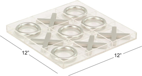 Deco 79 Metal Tic Tac Toe Game Set with Silver Pieces, 12" x 1" x 12"