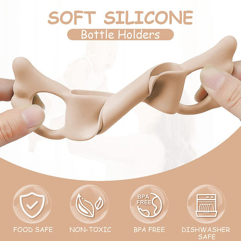 Aolso 2PCS Silicone Baby Bottle Handles, Pink/White Easy Grip Handles for Wide-Neck Bottles, BPA-Free, Dishwasher Safe
