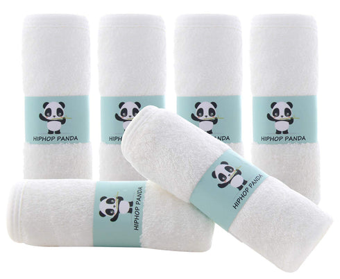 HIPHOP PANDA Baby Washcloths, 6 Pack - Rayon Made from Bamboo, 2 Layer Ultra Soft Absorbent Newborn Bath Towel - White