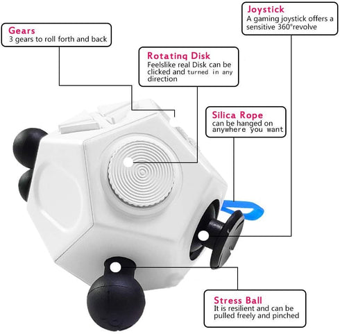Fidget Toys for Kids, 12-Sided Cube, Stress Relief Toy for Children & Adults with ADHD, OCD, Autism (White A2)