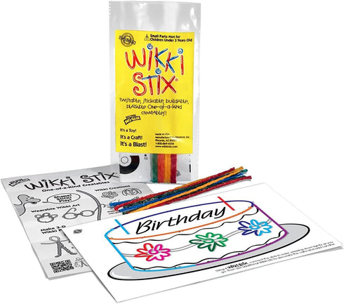 WIKKI STIX Birthday Fun Favors, Pack of 20 Individual Fun Favors with Birthday Themed Play Sheet