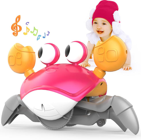 Yeaye Crawling Crab Baby Toy - Tummy Time Gifts for 0-12 Months with Learning Crawl System Music (Red)
