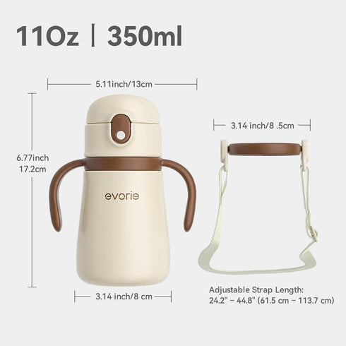 316L 11 oz (1 Pack, Evorie Leak Proof Vacuum Insulated Water Bottle, Stainless Steel Sippy Cup for Toddlers, Straw Cup